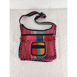 Shoulder bag 70s Hippy Bag Inca's Inc 100% Wool Made in Peru Zippers Y2K
